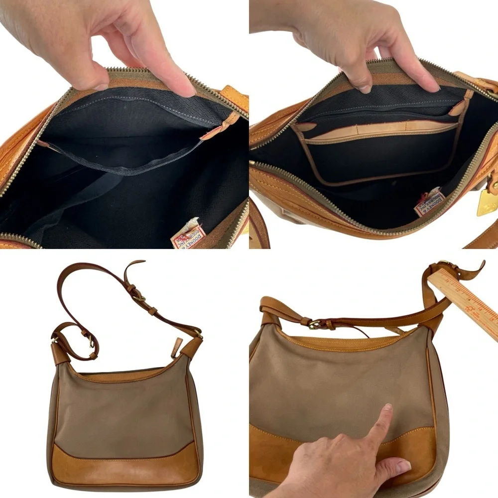 VTG Dooney & Bourke Canvas & Leather Hobo Large Crossbody Bag Tan Brown